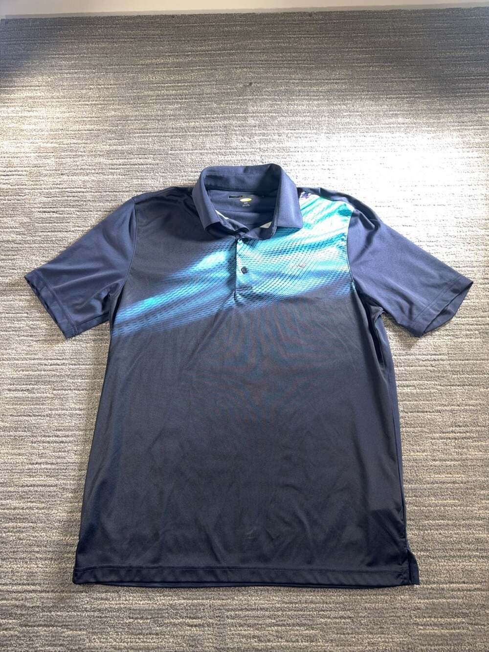 Greg Norman Play Dry Golf Polo Shirt Navy Blue Geometric Print Size M